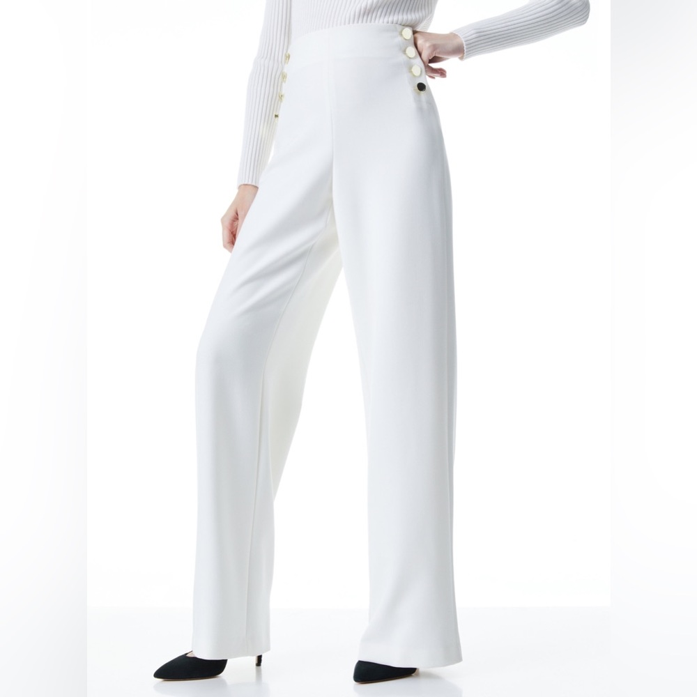 NWOT Alice + Olivia Ray High Rise Button Front Off White Sailor Long Pant